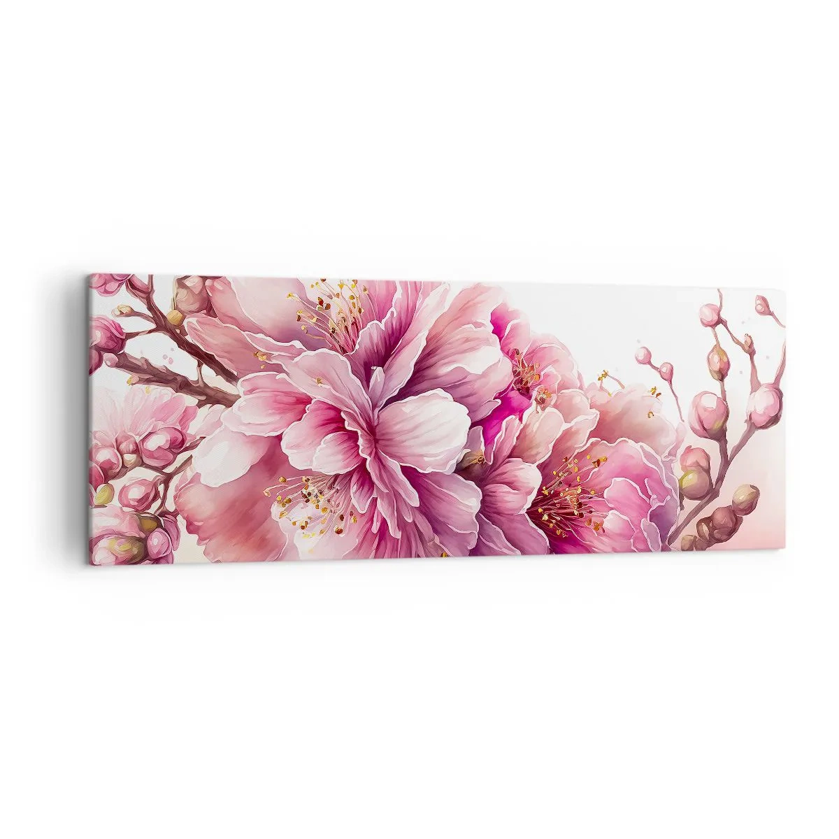 Cuadro sobre lienzo - Impresión de Imagen - Delicadas flores de cerezo en plena floración sobre un fondo claro. - 140x50cm - Flor de cerezo - Decoración de pared moderna para salón y dormitorio ARTTOR