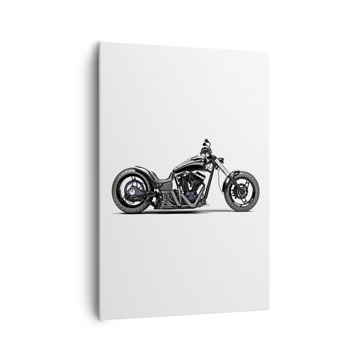 Cuadro sobre lienzo - Impresión de Imagen - Elegante motocicleta personalizada negra sobre un fondo blanco. - 70x100cm - Para los que aman la libertad - Decoración de pared moderna para salón y dormitorio ARTTOR