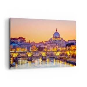 Cuadro sobre lienzo - Impresión de Imagen - Panorama del Vaticano al atardecer con un puente sobre el río - 120x80cm - Crepúsculo sobre la Ciudad Eterna - Decoración de pared moderna para salón y dormitorio ARTTOR