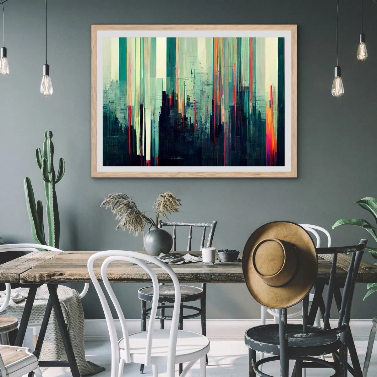 Póster en marco roble claro - Ciudad futurista - 91x61 cm