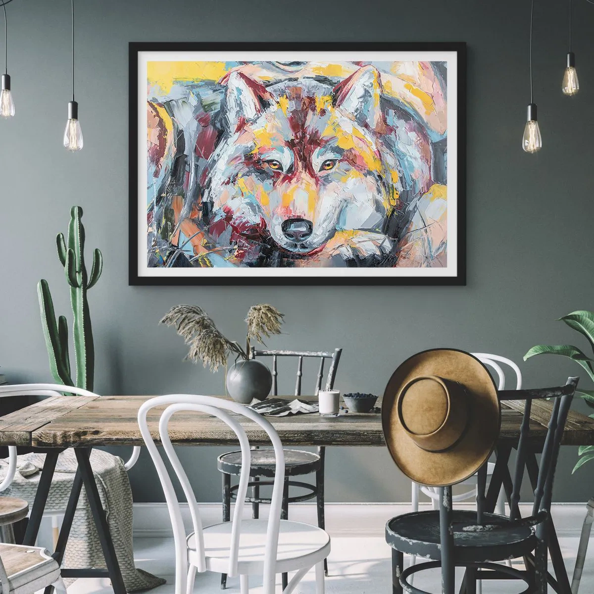 Póster en marco negro - Pinceladas de lobo - 40x30 cm