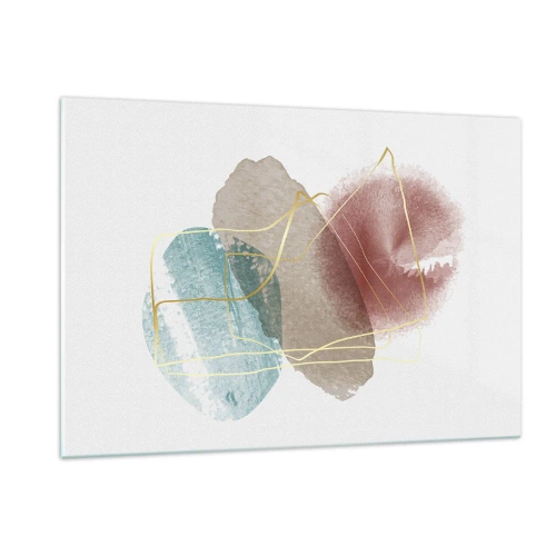 Cuadro sobre vidrio - Impresiones sobre Vidrio - Salpicaduras de acuarela abstractas y líneas doradas. - 120x80cm - Abstracción coral del espacio - Decoración de pared moderna para salón y dormitorio ARTTOR