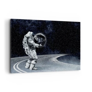 Cuadro sobre lienzo - Impresión de Imagen - Astronauta con la Tierra contra el cielo estrellado - 120x80cm - En la Vía Láctea - Decoración de pared moderna para salón y dormitorio ARTTOR