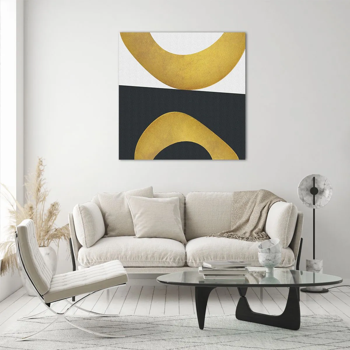 Cuadro sobre vidrio - Impresiones sobre Vidrio - Blanco, negro, dorado - 50x50 cm