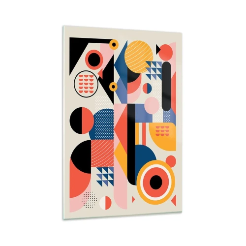 Cuadro sobre vidrio - Impresiones sobre Vidrio - Formas geométricas coloridas en estilo retro - 80x120cm - Composición: juegos - Decoración de pared moderna para salón y dormitorio ARTTOR