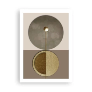 Póster - Abstracción geométrica moderna en tonos dorados y beige. - 50x70cm - Equilibrio perfecto - Decoración de pared moderna para salón y dormitorio ARTTOR