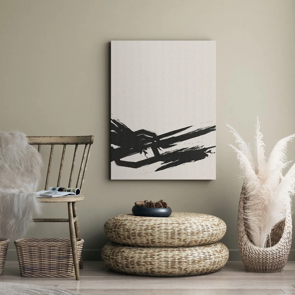 Cuadro sobre lienzo - Impresión de Imagen - Pinceladas dinámicas en negro sobre un fondo claro - 50x70cm - Impulso imparable - Decoración de pared moderna para salón y dormitorio ARTTOR