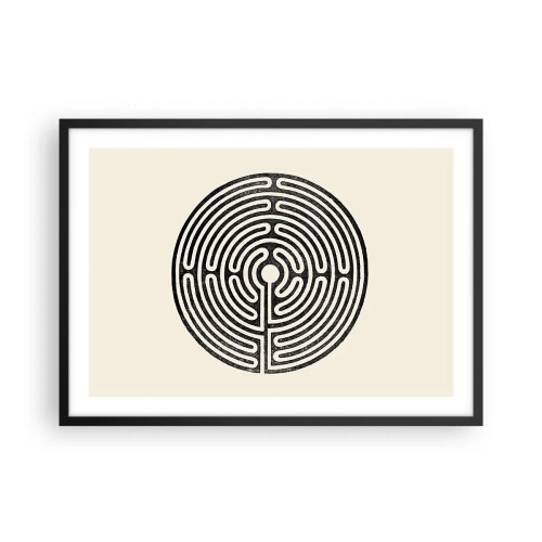 Póster en marco negro - Laberinto circular en blanco y negro sobre un fondo claro - 70x50cm - Orden misterioso - Decoración de pared moderna para salón y dormitorio ARTTOR
