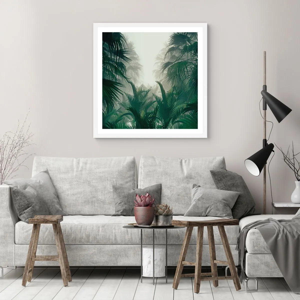 Póster en marco blanco - Misterio tropical - 60x60 cm
