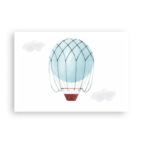 Póster - Un globo pintado a mano sobre un fondo de delicadas nubes. - 100x70cm - Acariciando las nubes - Decoración de pared moderna para salón y dormitorio ARTTOR
