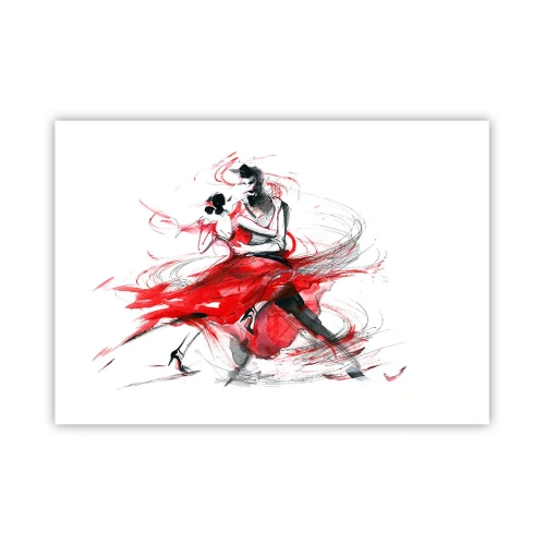 Póster - Bailarines en un baile dinámico con acentos rojos. - 100x70cm - El tango: el ritmo de la pasión - Decoración de pared moderna para salón y dormitorio ARTTOR