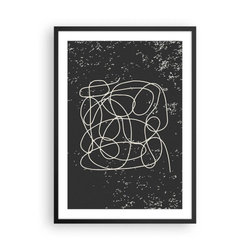 Póster en marco negro - Líneas caóticas sobre un fondo negro con puntos blancos. - 50x70cm - Pensamientos errantes - Decoración de pared moderna para salón y dormitorio ARTTOR