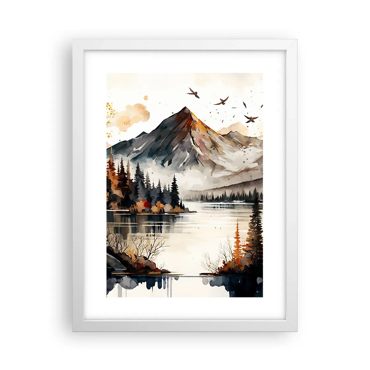 Póster en marco blanco - Otoño dorado en las montañas - 30x40 cm