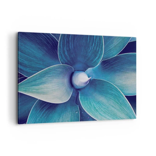 Cuadro sobre lienzo - Impresión de Imagen - Primer plano de una flor abstracta en tonos azules. - 100x70cm - Azul del cielo - Decoración de pared moderna para salón y dormitorio ARTTOR