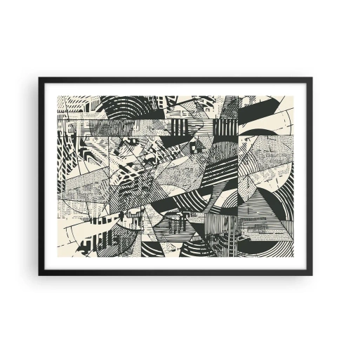 Póster en marco negro - Patrones abstractos geométricos en tonos verdes sobre un fondo claro - 70x50cm - La dinámica del presente - Decoración de pared moderna para salón y dormitorio ARTTOR