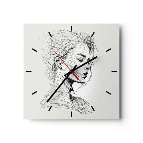 Reloj de pared - Reloj de vidrio - Un delicado retrato de una mujer en un estilo gráfico minimalista. - 30x30cm - Retrato de ensueño - Decoración de pared moderna para salón y dormitorio ARTTOR