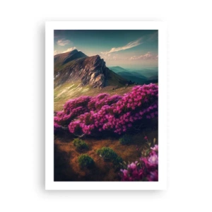 Póster - Paisaje de montaña con rododendros en flor - 50x70cm - Verano en las montañas - Decoración de pared moderna para salón y dormitorio ARTTOR
