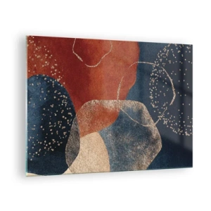 Cuadro sobre vidrio - Impresiones sobre Vidrio - Formas abstractas en tonos azul marino y cobre. - 70x50cm - La ligereza del ser - Decoración de pared moderna para salón y dormitorio ARTTOR