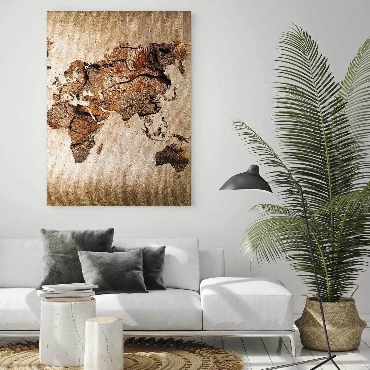 Cuadro sobre vidrio - Impresiones sobre Vidrio - Un mapa del mundo en estilo rústico de madera. - 70x100cm - El descubrimiento del mundo - Decoración de pared moderna para salón y dormitorio ARTTOR