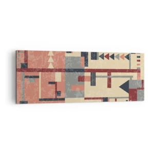 Cuadro sobre lienzo - Impresión de Imagen - Patrón geométrico en tonos pastel beige, rojo y gris. - 140x50cm - Una combinación de verticales y niveles - Decoración de pared moderna para salón y dormitorio ARTTOR