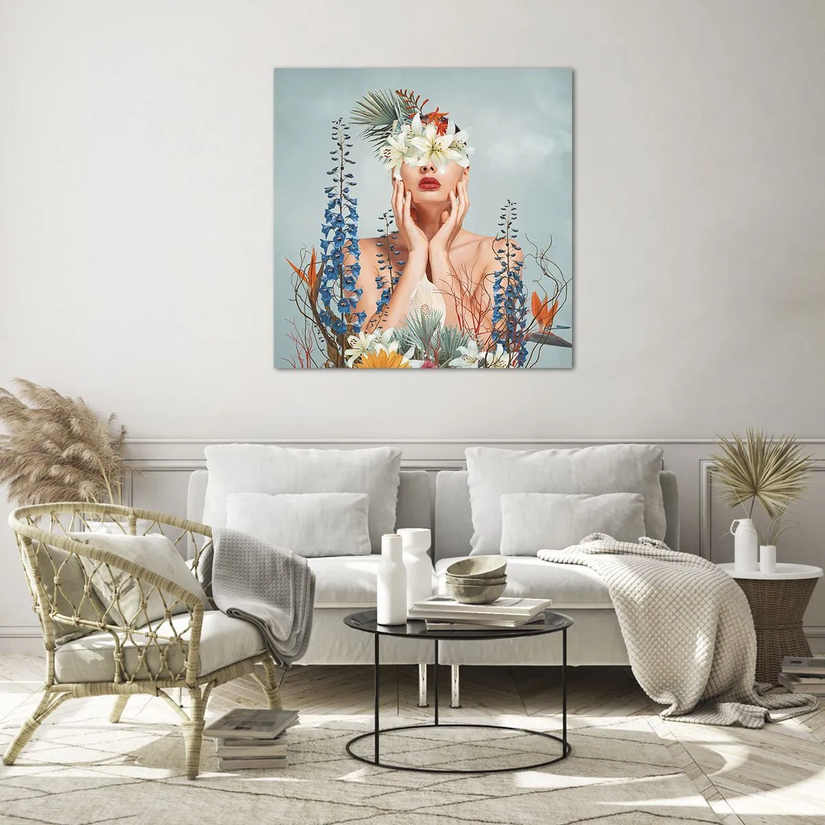Cuadro sobre vidrio - Impresiones sobre Vidrio - Mujer-flor - 70x70 cm