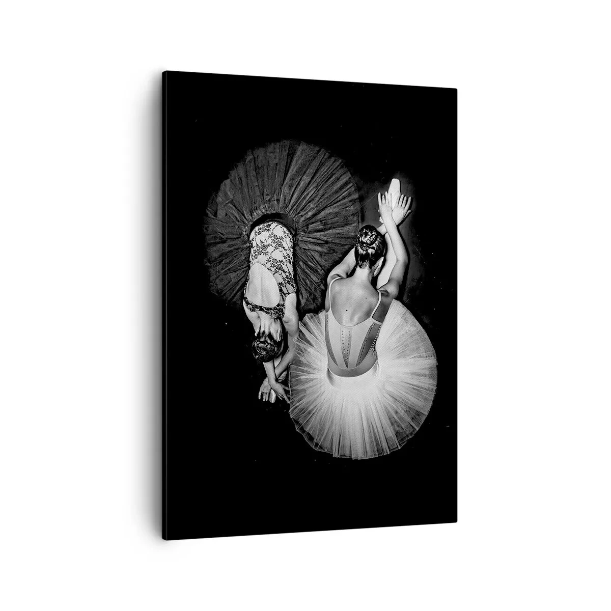 Cuadro sobre lienzo - Impresión de Imagen - Una imagen en blanco y negro de dos bailarinas en una pose dinámica. - 50x70cm - Yin y yang: el equilibrio perfecto - Decoración de pared moderna para salón y dormitorio ARTTOR