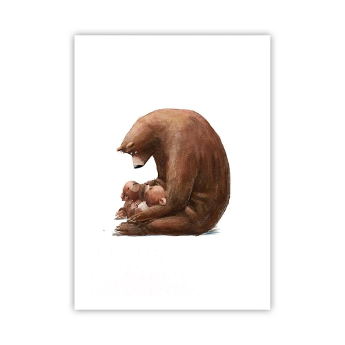 Póster - Mamá osa abrazando a dos ositos en un sincero abrazo - 50x70cm - Dulces sueños, niños - Decoración de pared moderna para salón y dormitorio ARTTOR