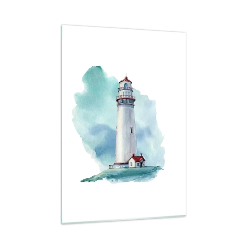 Cuadro sobre vidrio - Impresiones sobre Vidrio - Un faro contra un cielo azul de acuarela. - 50x70cm - Gentil hermana del azul - Decoración de pared moderna para salón y dormitorio ARTTOR