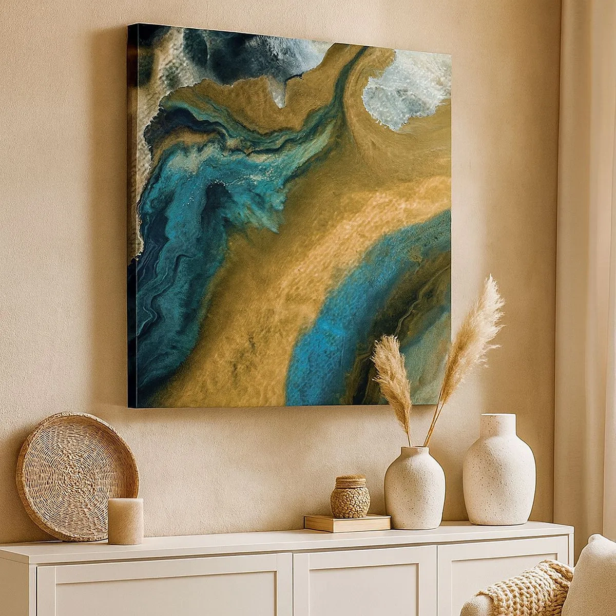 Cuadro sobre lienzo - Impresión de Imagen - Azul - amarillo - influencia mutua - 30x30 cm