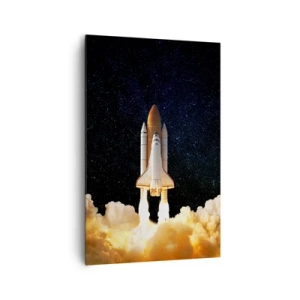 Cuadro sobre lienzo - Impresión de Imagen - Un cohete espacial despegando contra el cielo estrellado. - 80x120cm - ¡Ad astra! - Decoración de pared moderna para salón y dormitorio ARTTOR