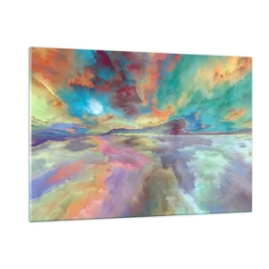 Cuadro sobre vidrio - Impresiones sobre Vidrio - Nubes de colores reflejadas en el agua en el horizonte. - 120x80cm - Dos cielos - Decoración de pared moderna para salón y dormitorio ARTTOR