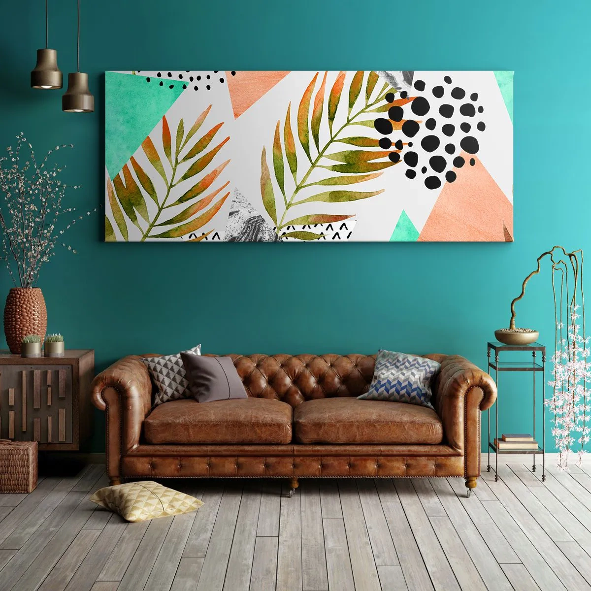 Cuadro sobre lienzo - Impresión de Imagen - Decoración con hojas de palmera - 90x30 cm