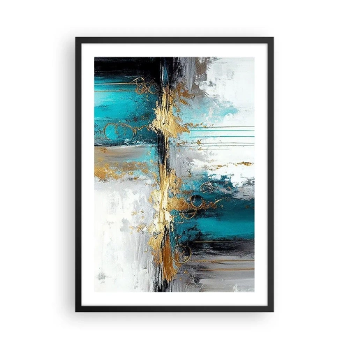 Póster en marco negro - Una composición abstracta en tonos turquesa y dorado. - 50x70cm - Todo fluye - Decoración de pared moderna para salón y dormitorio ARTTOR