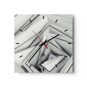 Reloj de pared - Reloj de vidrio - Una composición abstracta de formas geométricas en tonos de gris. - 30x30cm - Ángulos afilados - Decoración de pared moderna para salón y dormitorio ARTTOR