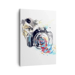 Cuadro sobre lienzo - Impresión de Imagen - Cámara de acuarela con detalles coloridos. - 50x70cm - En el objetivo - Decoración de pared moderna para salón y dormitorio ARTTOR