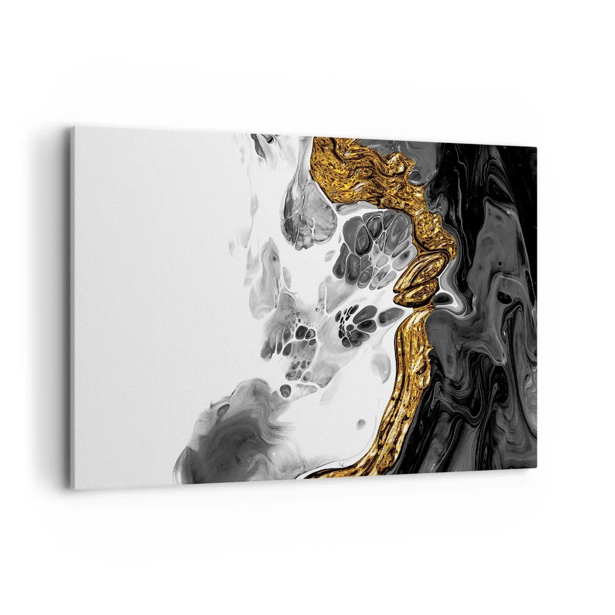 Cuadro sobre lienzo - Impresión de Imagen - Una composición abstracta con acentos dorados y negros. - 120x80cm - Composición orgánica - Decoración de pared moderna para salón y dormitorio ARTTOR