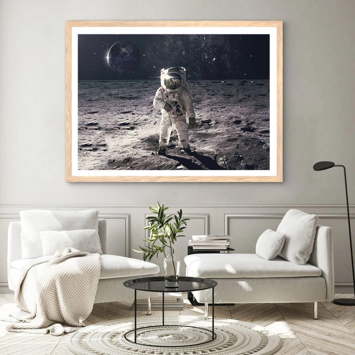 Póster en marco roble claro - Saludos desde la Luna - 50x40 cm