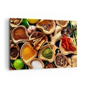 Cuadro sobre lienzo - Impresión de Imagen - Cuencos de especias en diferentes colores. - 100x70cm - Toma lo que quieras - Decoración de pared moderna para salón y dormitorio ARTTOR