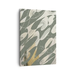 Cuadro sobre lienzo - Impresión de Imagen - Formas dinámicas en tonos verdes y dorados. - 50x70cm - Abstracción rítmica - Decoración de pared moderna para salón y dormitorio ARTTOR