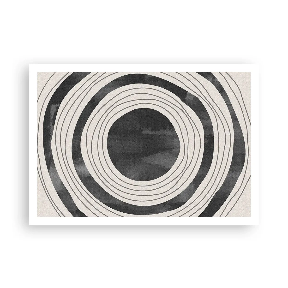 Póster - Círculos concéntricos en blanco y negro sobre un fondo claro - 100x70cm - En el centro mismo - Decoración de pared moderna para salón y dormitorio ARTTOR