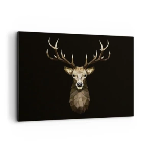 Cuadro sobre lienzo - Impresión de Imagen - Ciervo poligonal geométrico sobre fondo negro - 120x80cm - Ciervo cubista - Decoración de pared moderna para salón y dormitorio ARTTOR
