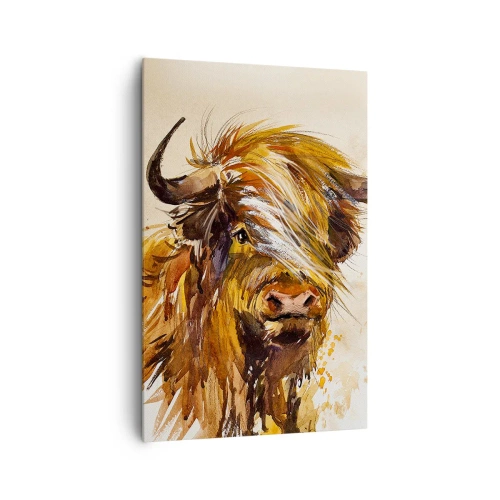 Cuadro sobre lienzo - Impresión de Imagen - Retrato de un toro en estilo artístico de acuarela. - 80x120cm - El orgullo del líder - Decoración de pared moderna para salón y dormitorio ARTTOR