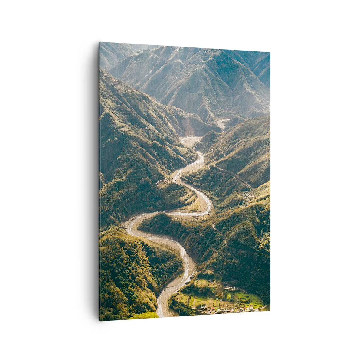 Cuadro sobre lienzo - Impresión de Imagen - Un paisaje de montaña con un camino sinuoso entre colinas verdes. - 70x100cm - Directamente desde el corazón de las montañas - Decoración de pared moderna para salón y dormitorio ARTTOR