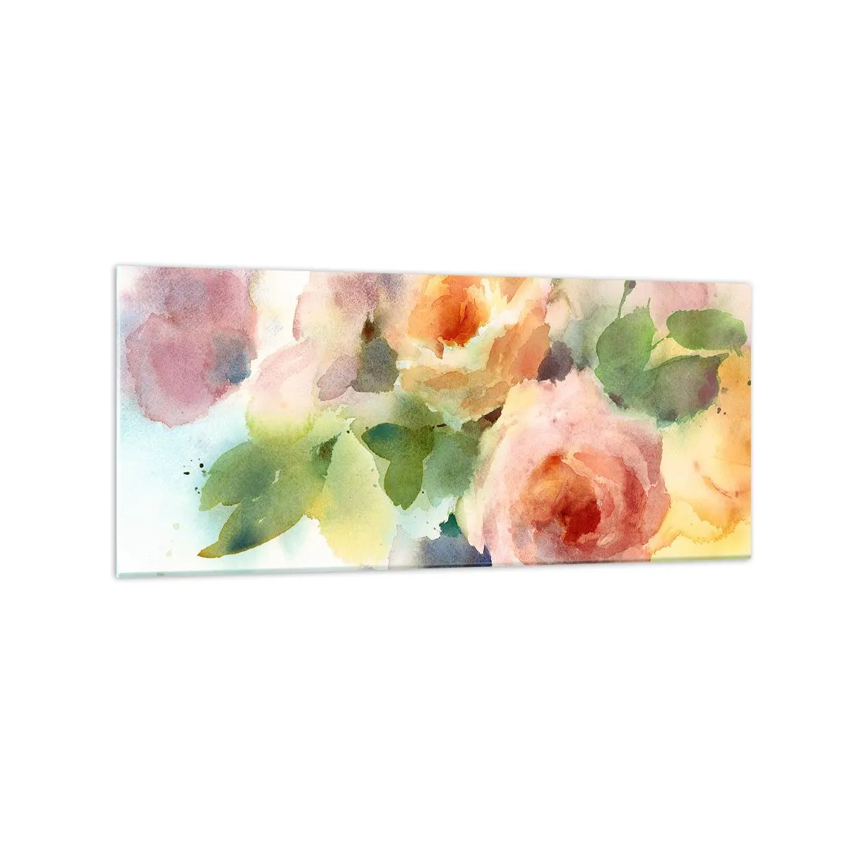 Cuadro sobre vidrio - Impresiones sobre Vidrio - Delicadas rosas estilo acuarela sobre un fondo claro. - 120x50cm - Delicado como una acuarela - Decoración de pared moderna para salón y dormitorio ARTTOR