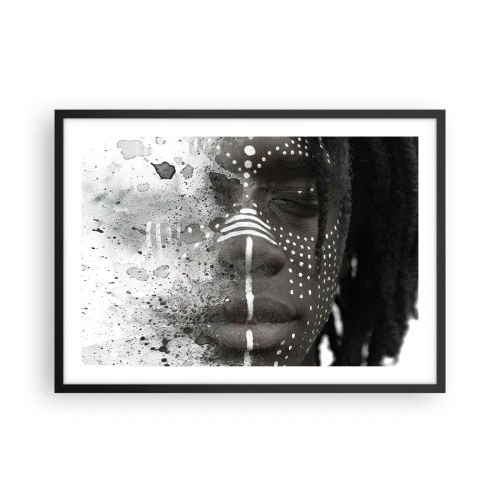 Póster en marco negro - Retrato artístico de rostro con patrones abstractos blancos. - 70x50cm - Descubrimiento del espíritu original - Decoración de pared moderna para salón y dormitorio ARTTOR