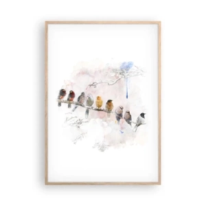 Póster en marco roble claro - Reunión alada - 70x100 cm