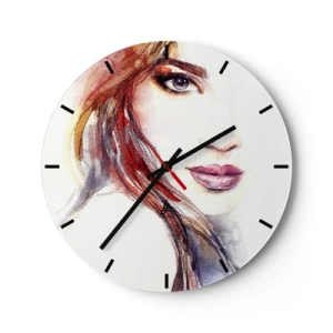 Reloj de pared - Reloj de vidrio - Ilustración en acuarela de una mujer con una mirada expresiva. - 30x30cm - Sígueme - Decoración de pared moderna para salón, cocina y dormitorio ARTTOR