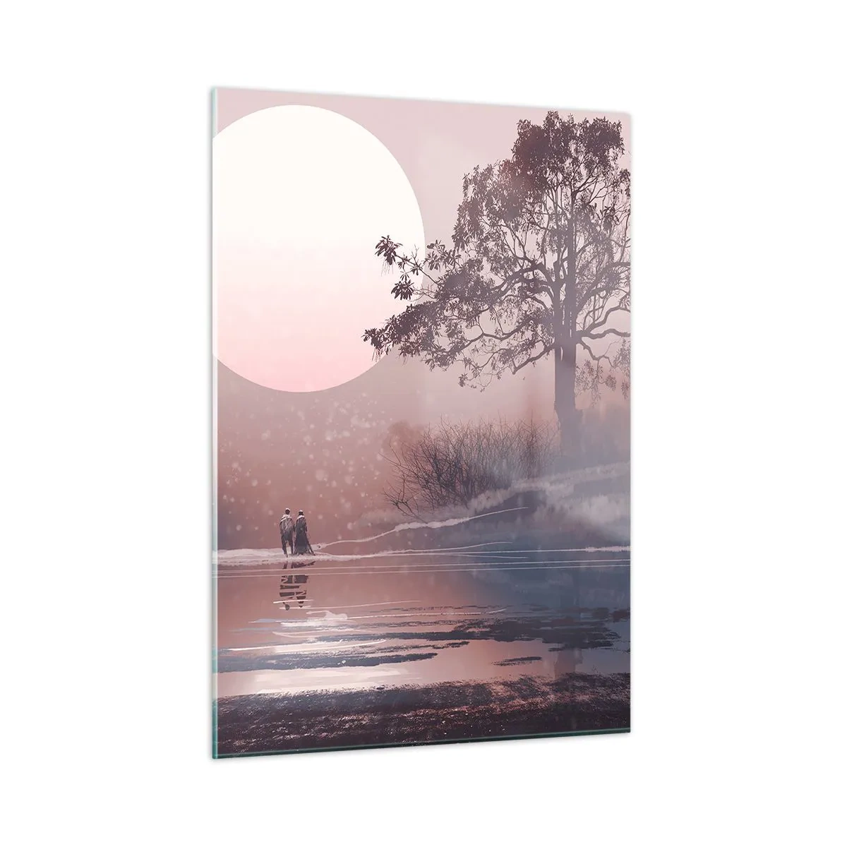 Cuadro sobre vidrio - Impresiones sobre Vidrio - Un paisaje mágico con un árbol, una luna y figuras. - 50x70cm - Rarezas nocturnas - Decoración de pared moderna para salón y dormitorio ARTTOR