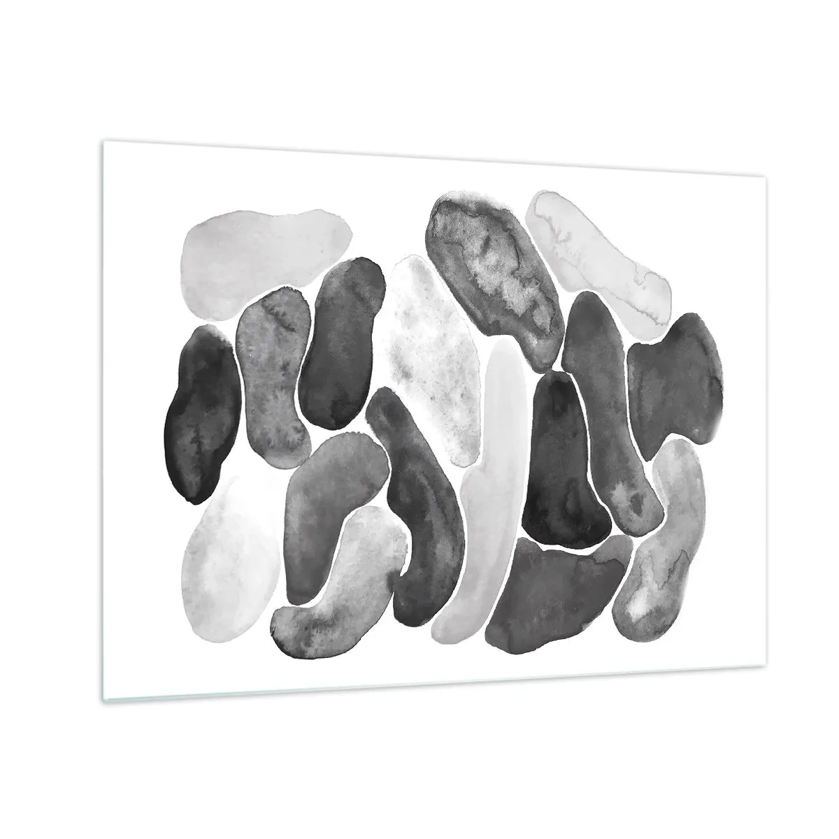 Cuadro sobre vidrio - Impresiones sobre Vidrio - Una composición en blanco y negro de formas abstractas que se asemejan a piedras. - 70x50cm - Abstracción pétrea - Decoración de pared moderna para salón y dormitorio ARTTOR