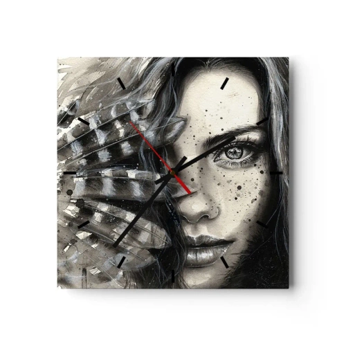 Reloj de pared - Reloj de vidrio - Retrato artístico de una mujer con detalles abstractos. - 30x30cm - Belleza salvaje - Decoración de pared moderna para salón y dormitorio ARTTOR